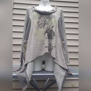 ANVRDIE Angels never die Lagenlook mixed media Boho Cowl Neck Tunic size XL